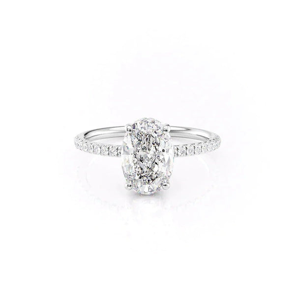 The Low Profile Kamellie Set  With A 1.5 Carat Oval 18K White Gold Pave Moissanite