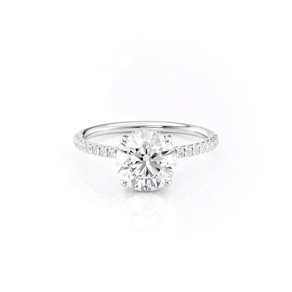 The Low Profile Kamellie Set  With A 1.5 Carat Round 14K White Gold Pave Moissanite