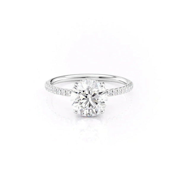 The Low Profile Kamellie Set  With A 3 Carat Round 14K White Gold Solitaire Moissanite
