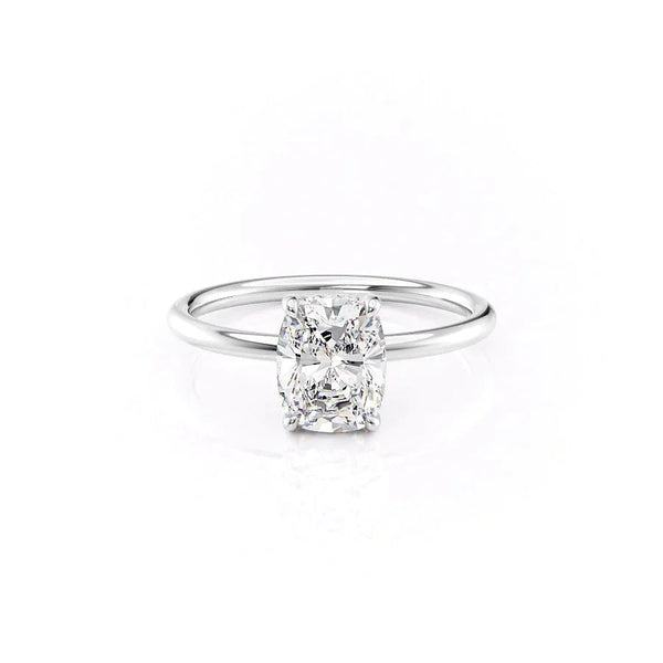The Low Profile Kamellie Set  With A 1.5 Carat E. Cushion 14K White Gold Solitaire Moissanite