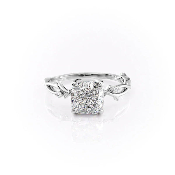 The Twig Set  With A 1.5 Carat Cushion 14K White Gold Moissanite